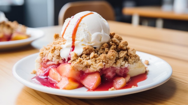 a plate of ice cream with strawberries and whipped cream.