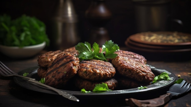 A plate of indian kabab with a fork served in plate