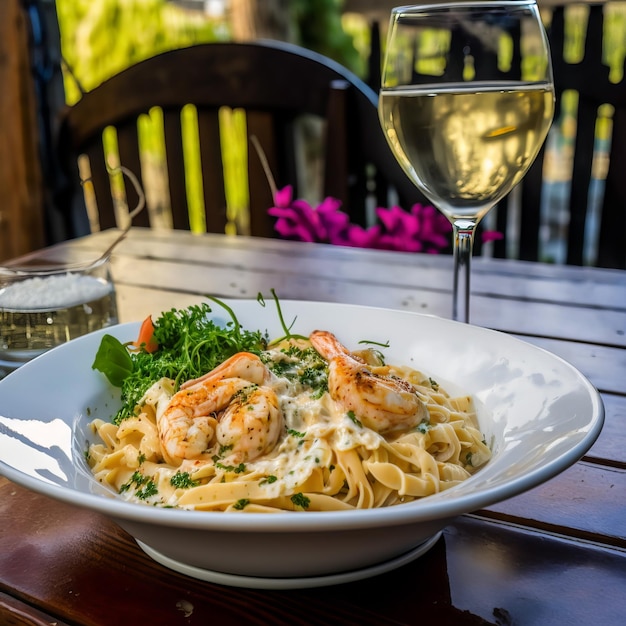 A plate of italian seafood shrimp pasta