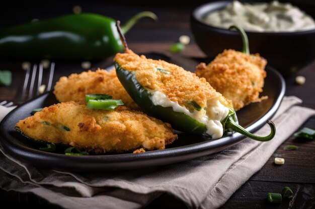 Plate of jalapeno poppers with creamy cheese and spicy kick created with generative ai