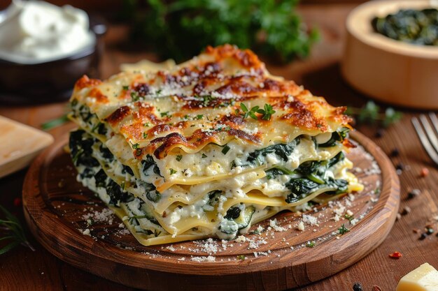 Plate of Lasagna on Wooden Table