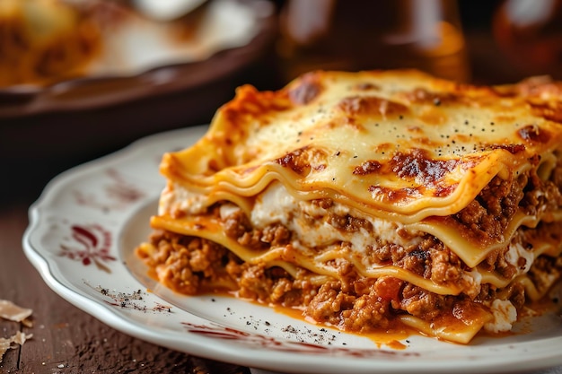 Photo a plate of lasagne alla bolognese a classic emilian dish made with layers of pasta bolognese a meatbased sauce