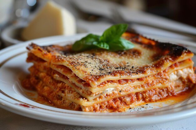 Photo a plate of lasagne alla bolognese a classic emilian dish made with layers of pasta bolognese a meatbased sauce