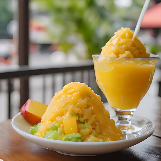 Photo a plate of macaroni and cheese and a glass of orange juice