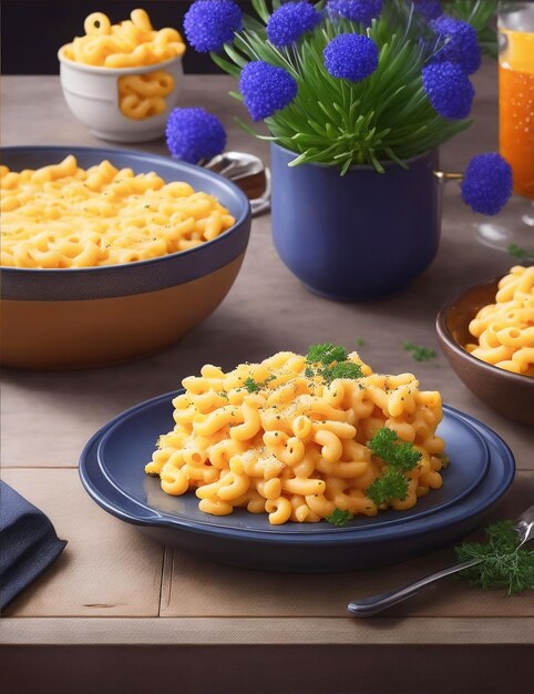 Photo a plate of macaroni and cheese with parsley on it