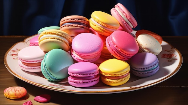 A plate of macaroons on a table