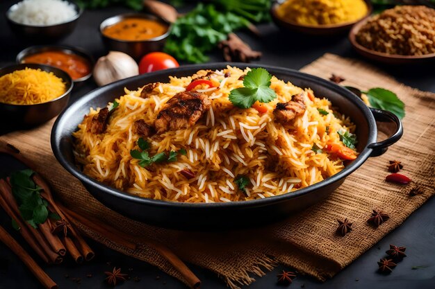 Photo a plate of malabar biryani with its rice cooked in coconut milk and spices