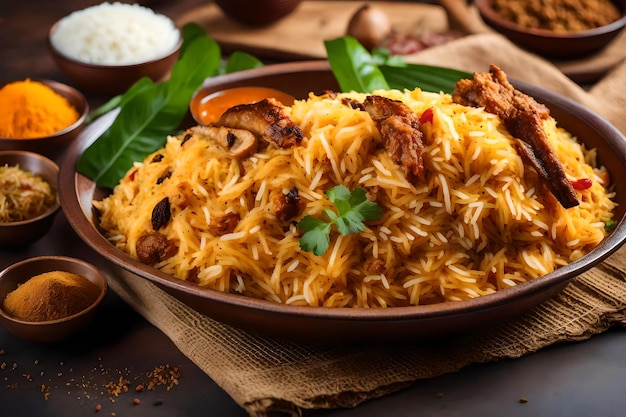 A plate of Malabar Biryani with its rice cooked in coconut milk and spices