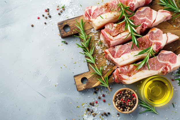 Photo a plate of meats with spices and herbs on it