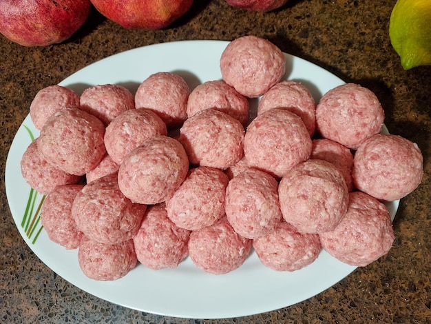 Plate of minced meat meatballs