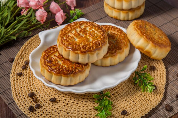 A plate of mooncakes