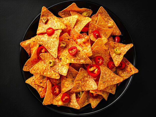 Photo a plate of nachos with peppers and tomatoes