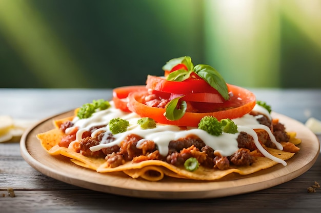 A plate of nachos with a tomato sauce on top