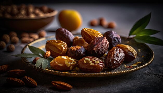 A plate of nuts with almonds on it