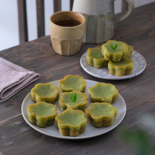 A plate opf Bolu kemojo or bolu kojo on table Bolu kemojo is traditional snack from Riau Indonesia