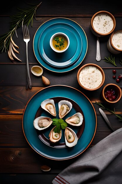 A plate of oysters with a side of buttered butter sauce.