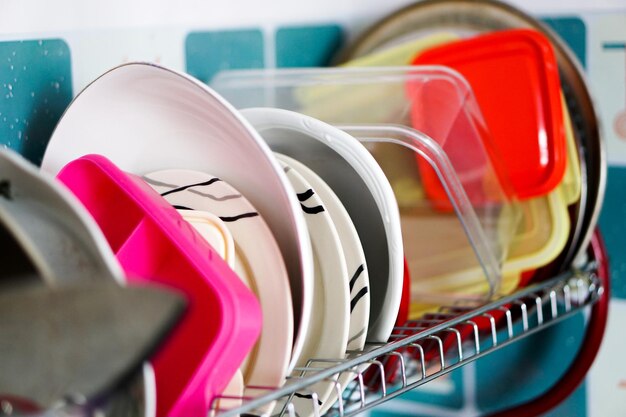 Photo plate packed lunch box in the mess dish rack