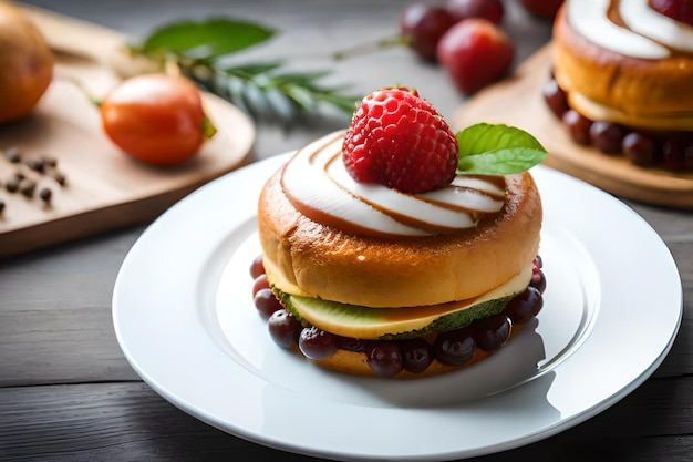 A plate of pancakes with fruit on it