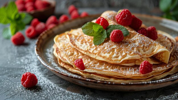 Plate of Pancakes With Raspberries