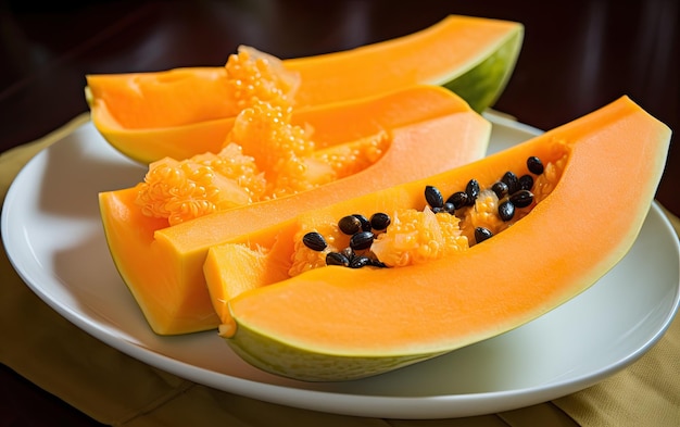 A plate of papaya cut in half