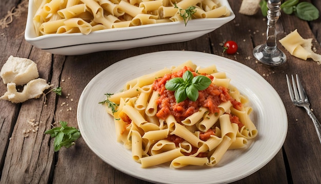 a plate of pasta with a tomato on it