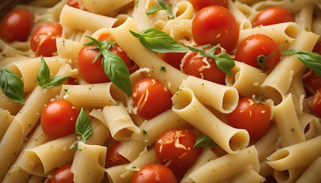 Photo a plate of pasta with tomatoes and basil