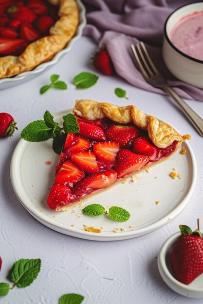 Foto un piatto di torta con fragole e una forchetta accanto