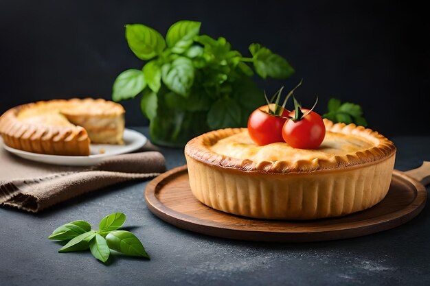 A plate of pies with basil leaves on the table