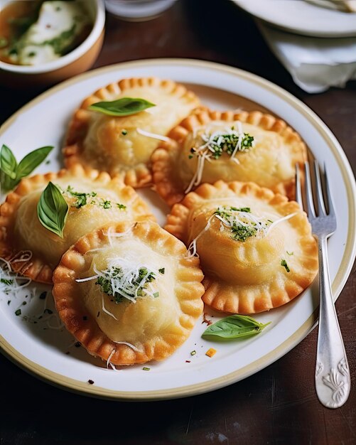 a plate of pies with a fork on it