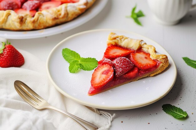 a plate of pies with strawberries and a cup of milk