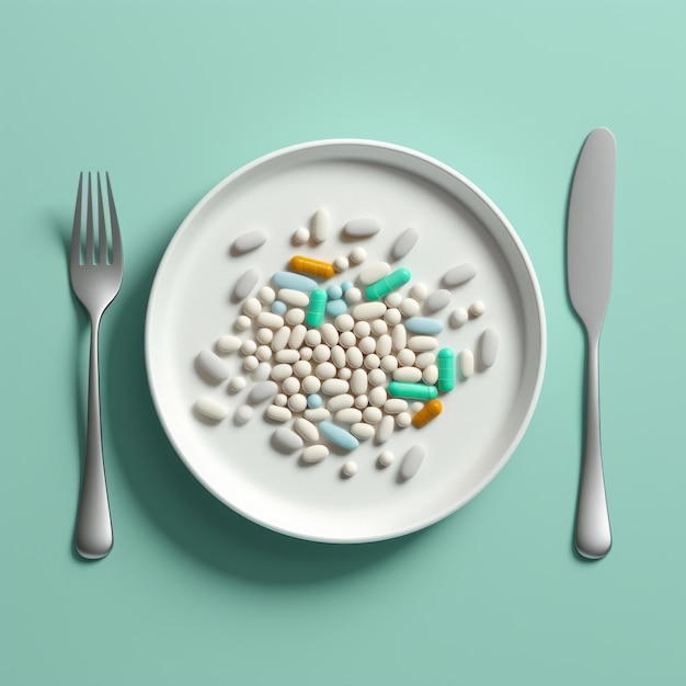 a plate of pills and tablets