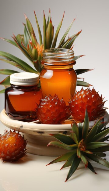 Plate of Pineapple Jam and Fresh Pineapple Slices