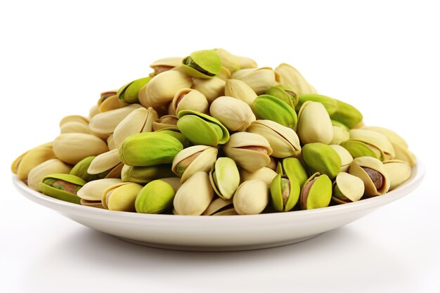 plate of pistachios white background