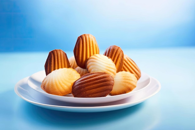 A plate of potato chips on a blue background