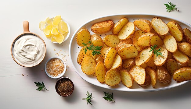 Photo a plate of potato chips and butter with a bowl of butter and butter