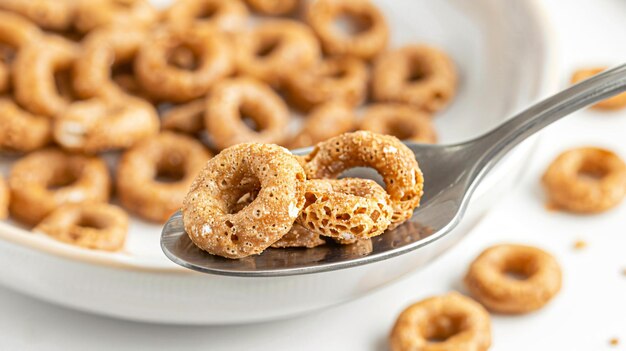 Foto un piatto di pretzel con un cucchiaio che dice ciambelle