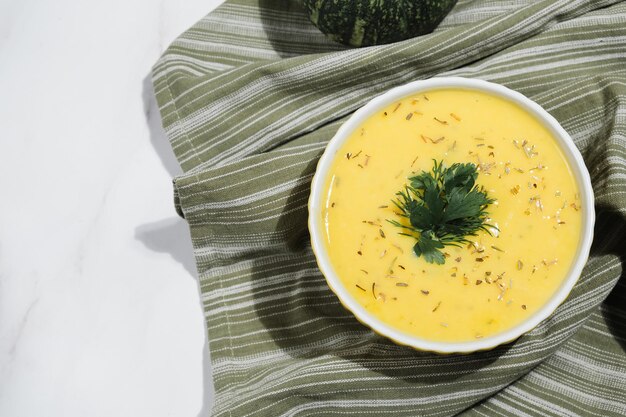 Plate of pumpkin pureed soup