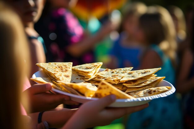 Foto un piatto di quesadilla servito a una raccolta fondi per il carnevale scolastico