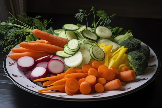 Plate of raw vegetables ready to be pickled or fermented created with generative ai
