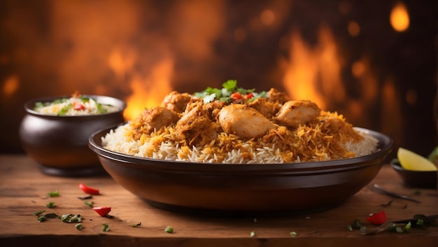 A plate of rice with arabian chicken biriyani food ai generated