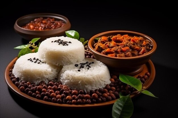 a plate of rice with a bowl of rice and beans