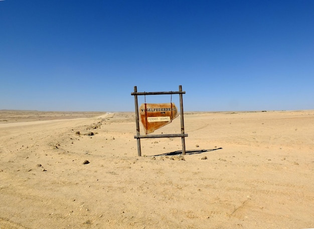 The plate to the road on the desert Windhoek Namibia