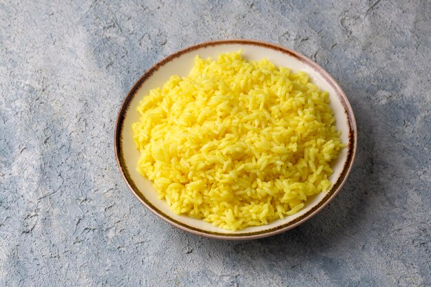 A plate of saffron rice pilaf (Turkish name; safranli pilav)