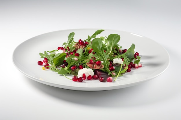 A plate of salad with pomegranate seeds and pomegranate seeds