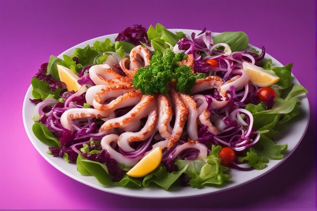 Photo a plate of salad with purple cabbage and lettuce