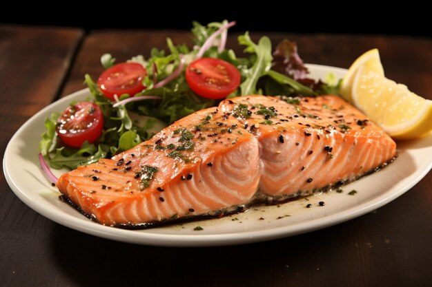 Photo a plate of salmon and salad