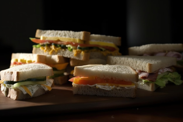 A plate of sandwiches with a sandwich on it