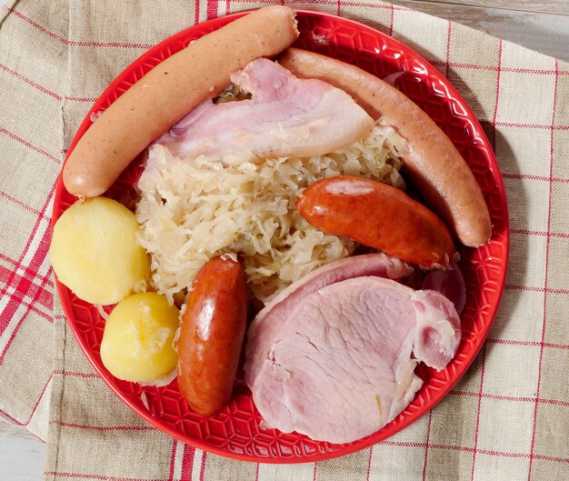 Plate of sauerkraut garnished Alsatian