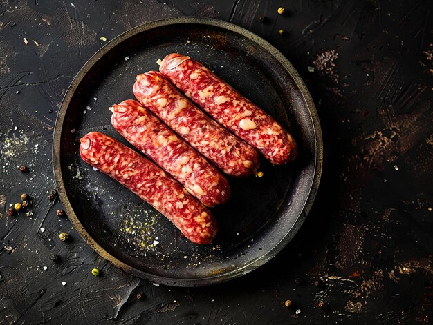 Photo a plate of sausages on a dark background