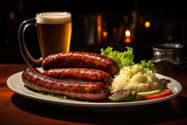 Photo a plate of sausages and mashed potatoes